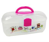 HOBBY SEWING BOX CLEAR, PINK TRIM